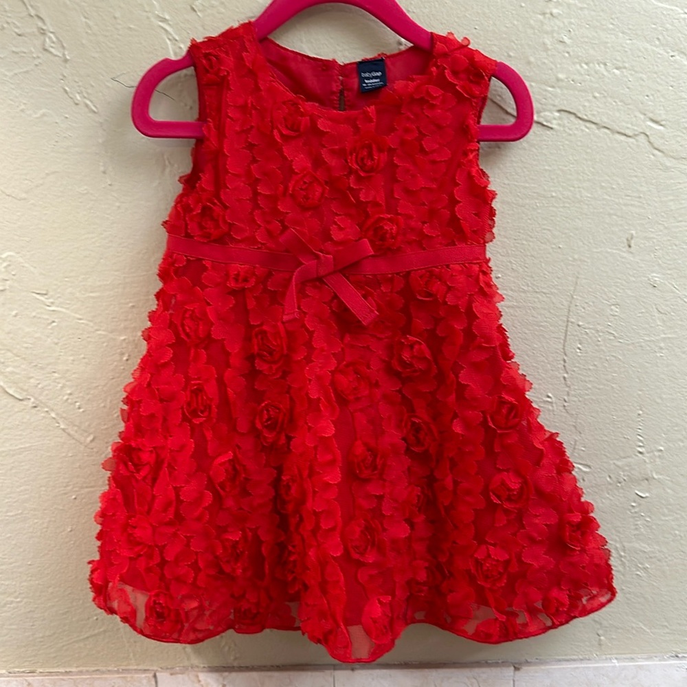 Baby GAP red formal embroidered floral dress 18-24 months
